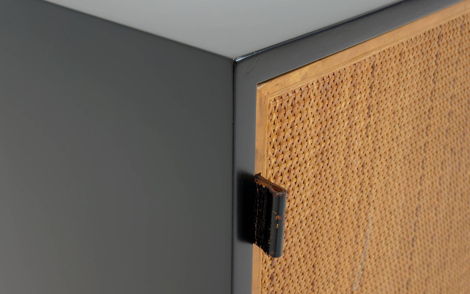 Early Florence Knoll Credenza, Black Lacquered Case with Cane Front Doors 1