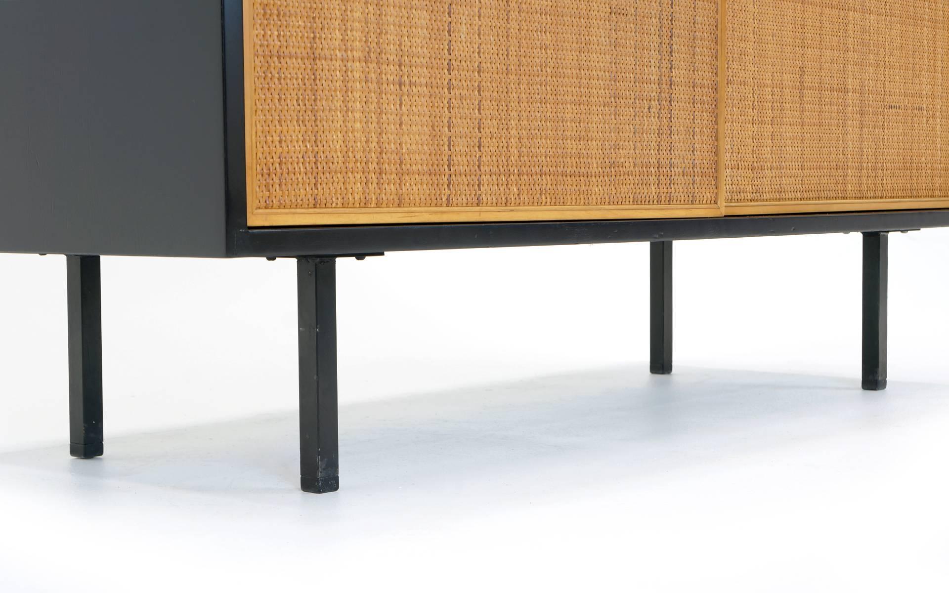 Early Florence Knoll Credenza, Black Lacquered Case with Cane Front Doors 2