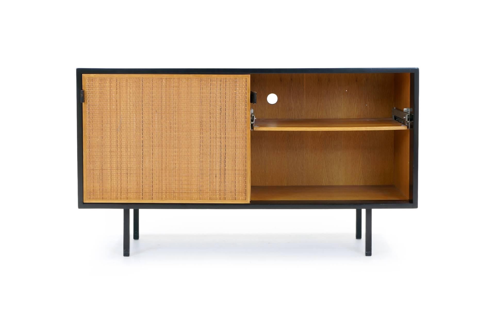 Mid-Century Modern Early Florence Knoll Credenza, Black Lacquered Case with Cane Front Doors