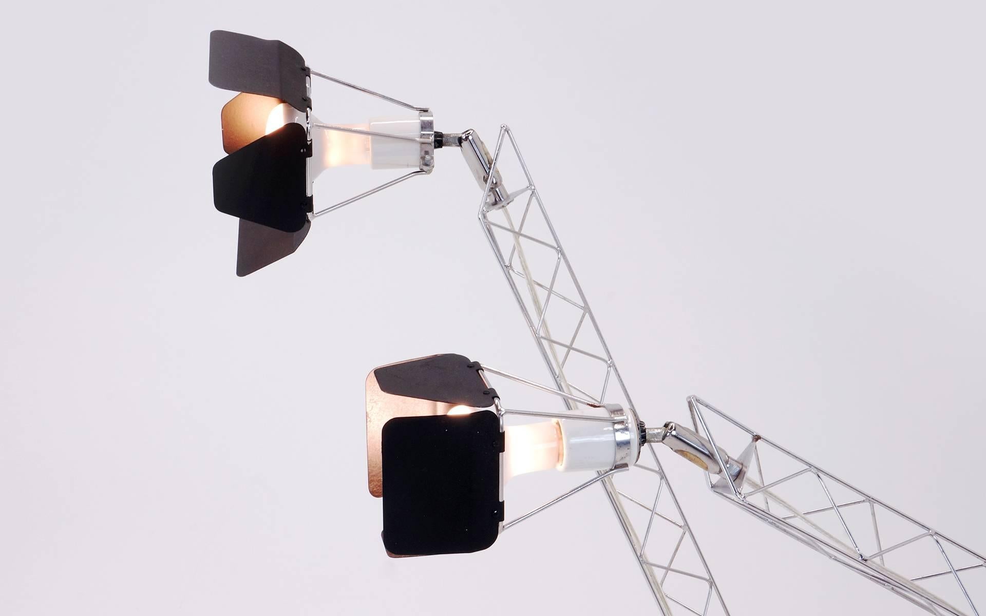 Chrome Pair of Curtis Jere Crane Table Lamps