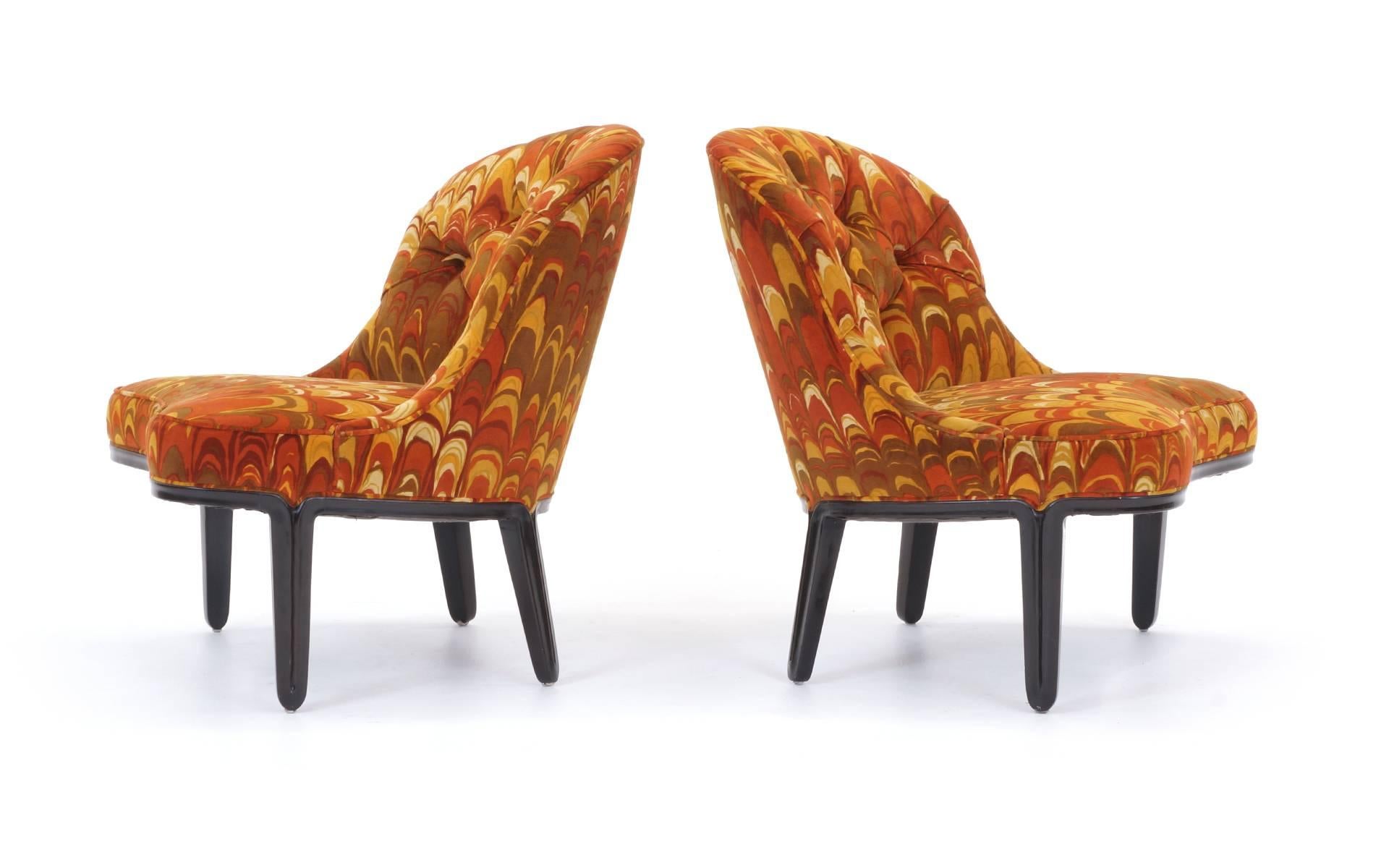 Four Janus Chairs Edward Wormley for Dunbar. Original Jack Lenor Larsen Fabric In Excellent Condition In Kansas City, MO
