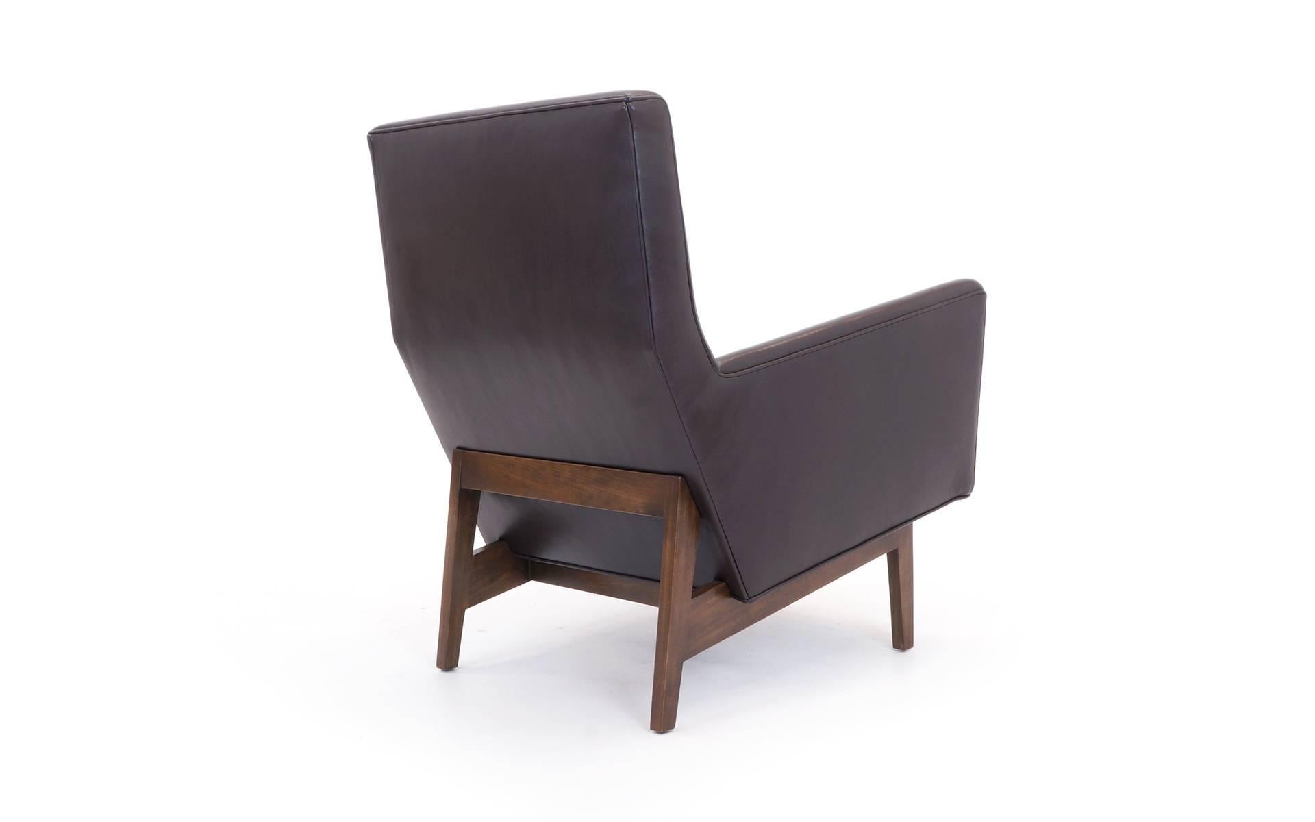 Mid-Century Modern Jens Risom Style Custom-Made Leather Lounge Chair