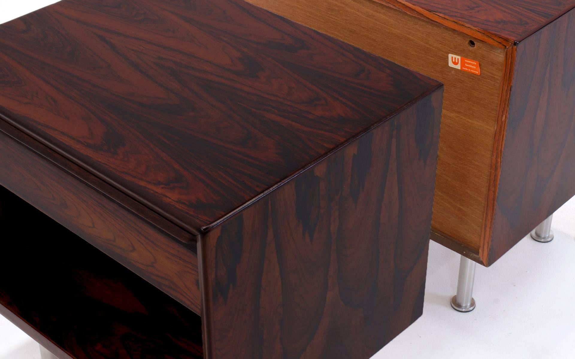 Aluminum Pair of Rosewood Nightstands with Drawer by Westnova, Norway