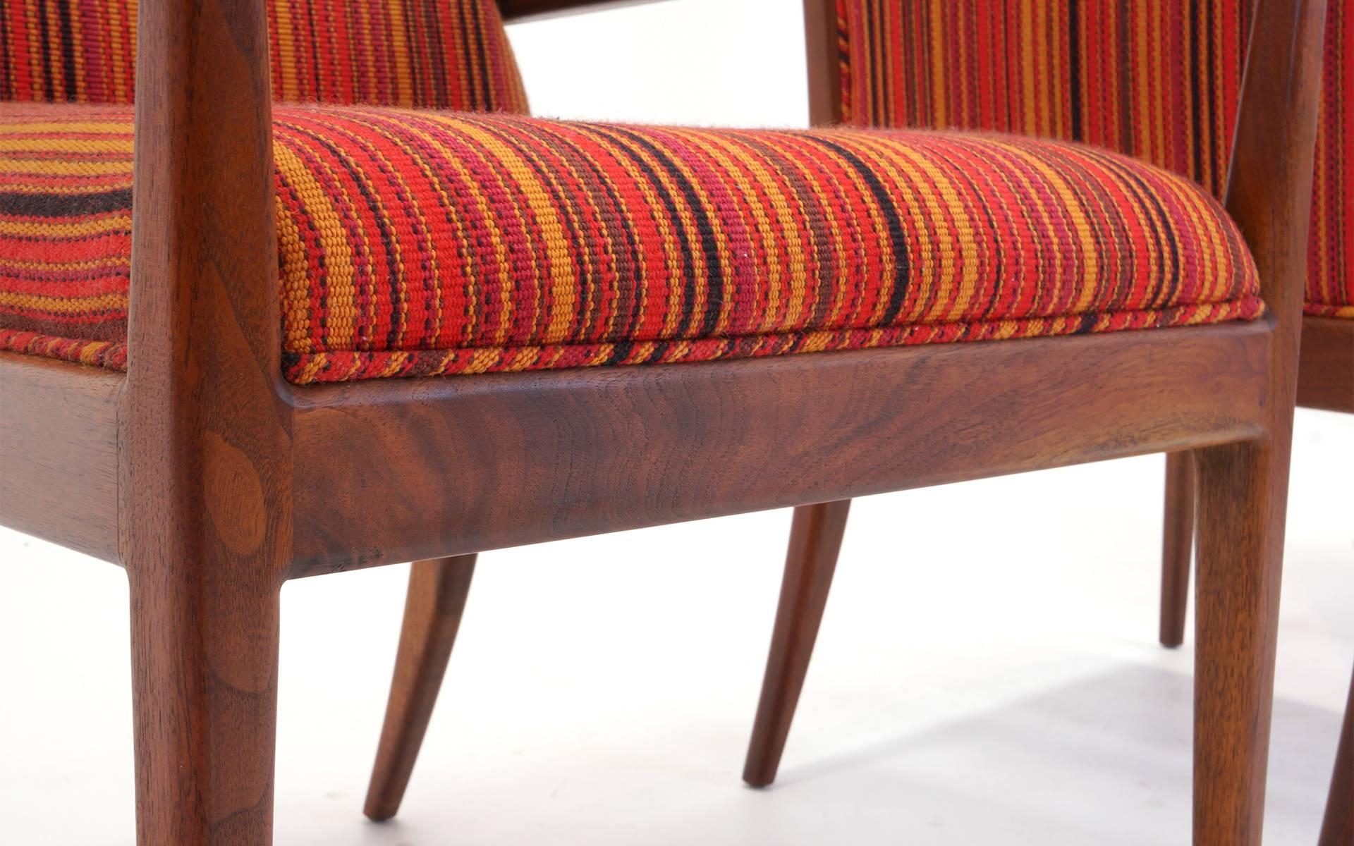 Upholstery Set of Eight Dining Chairs with Arms Designed by Jules Heumann for Metropolitan