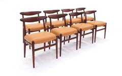 Set of Eight Teak and Leather Hans Wegner Dining Chairs
