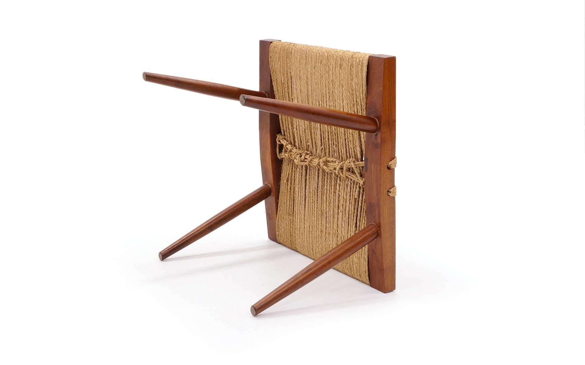 Seagrass Stunning Matched Pair of George Nakashima Walnut and Grass Rope Stools, 1964.