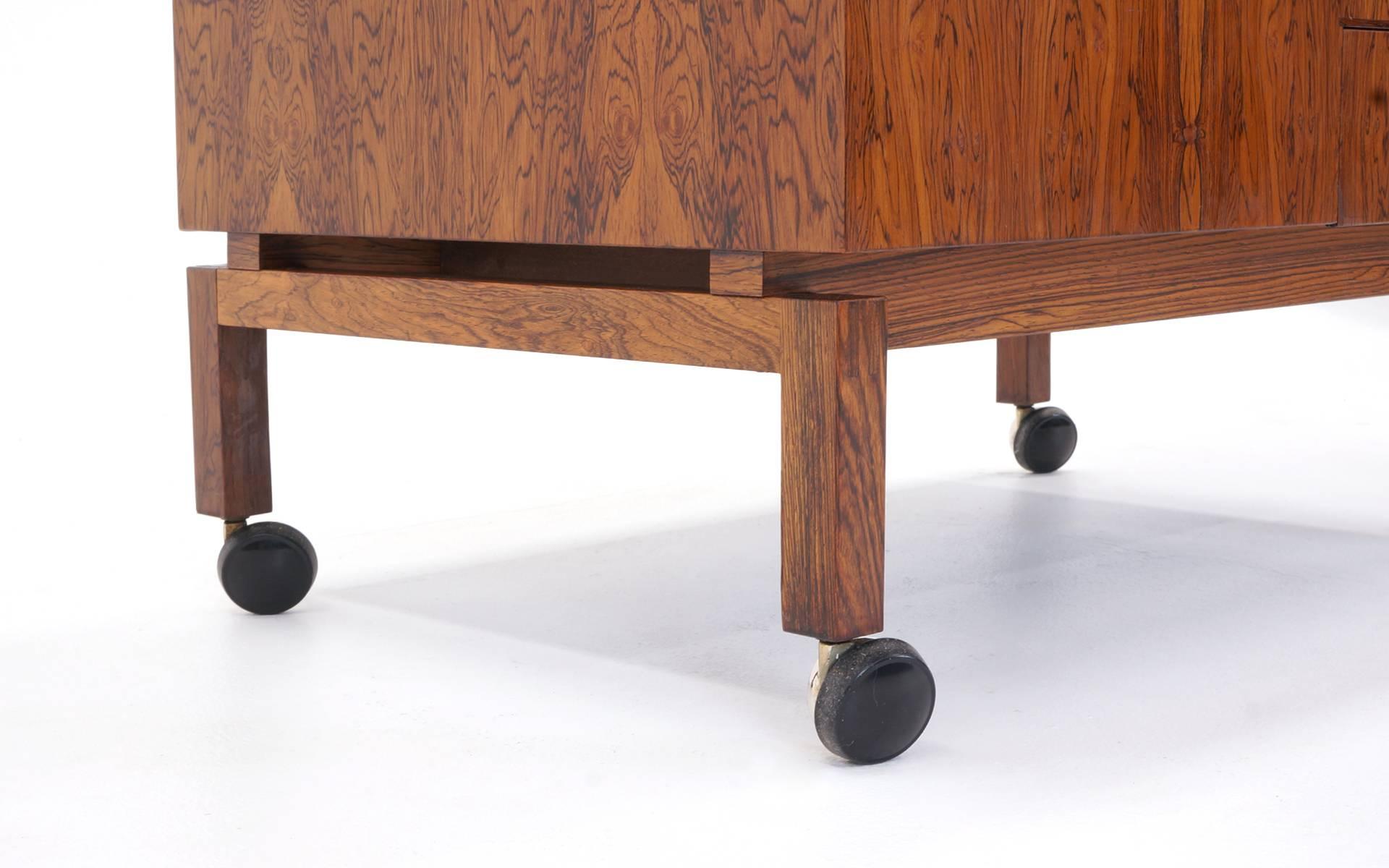 Brass Leif Alring Rosewood Portable Bar Cabinet or Serving Cart