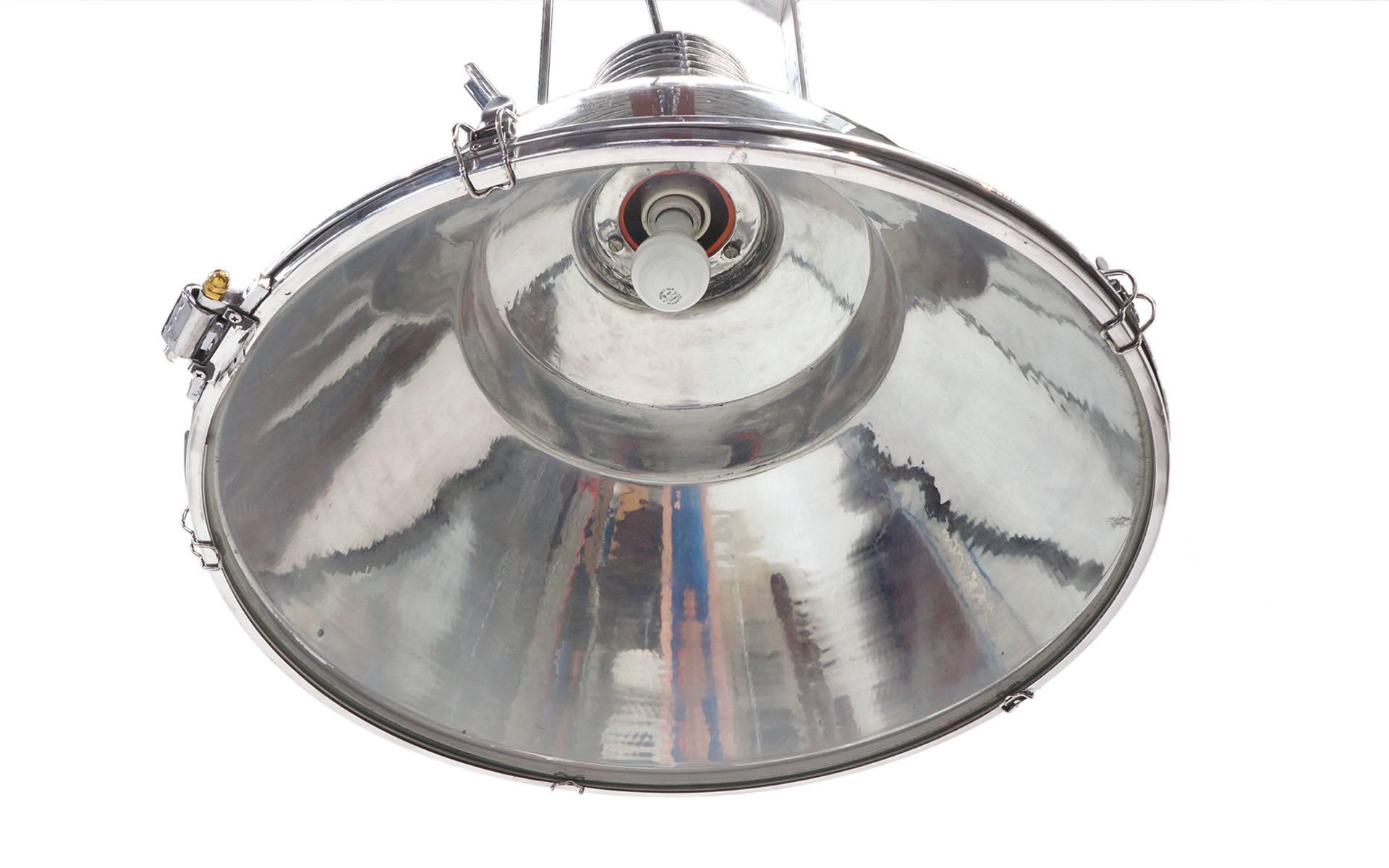 Pair of Large Stainless Steel Marine Light Fixtures or Pendants 2
