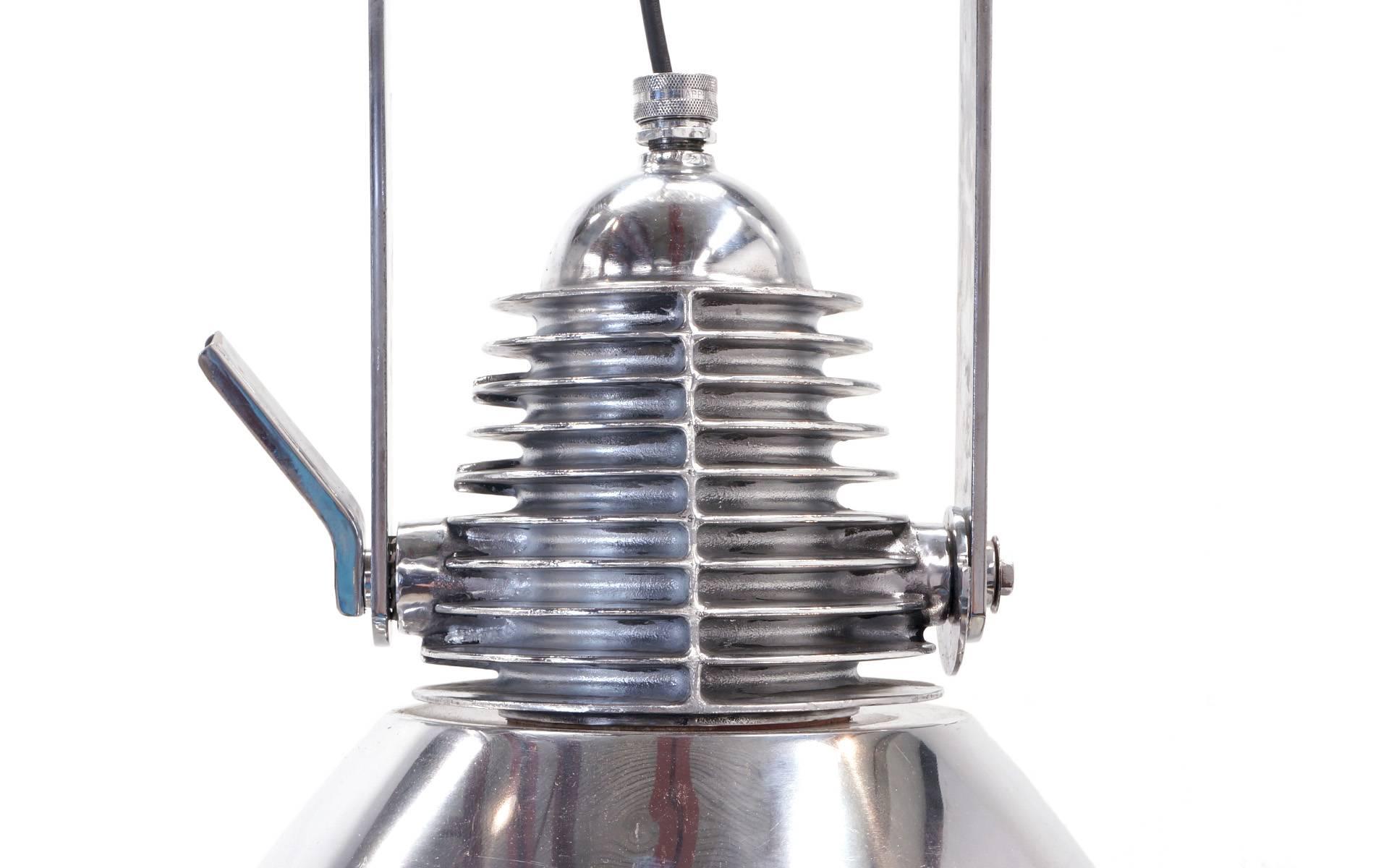 Pair of Large Stainless Steel Marine Light Fixtures or Pendants In Excellent Condition In Kansas City, MO
