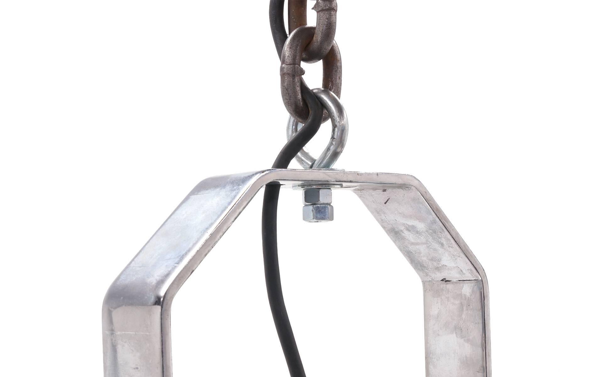 Mid-Century Modern Pair of Large Stainless Steel Marine Light Fixtures or Pendants