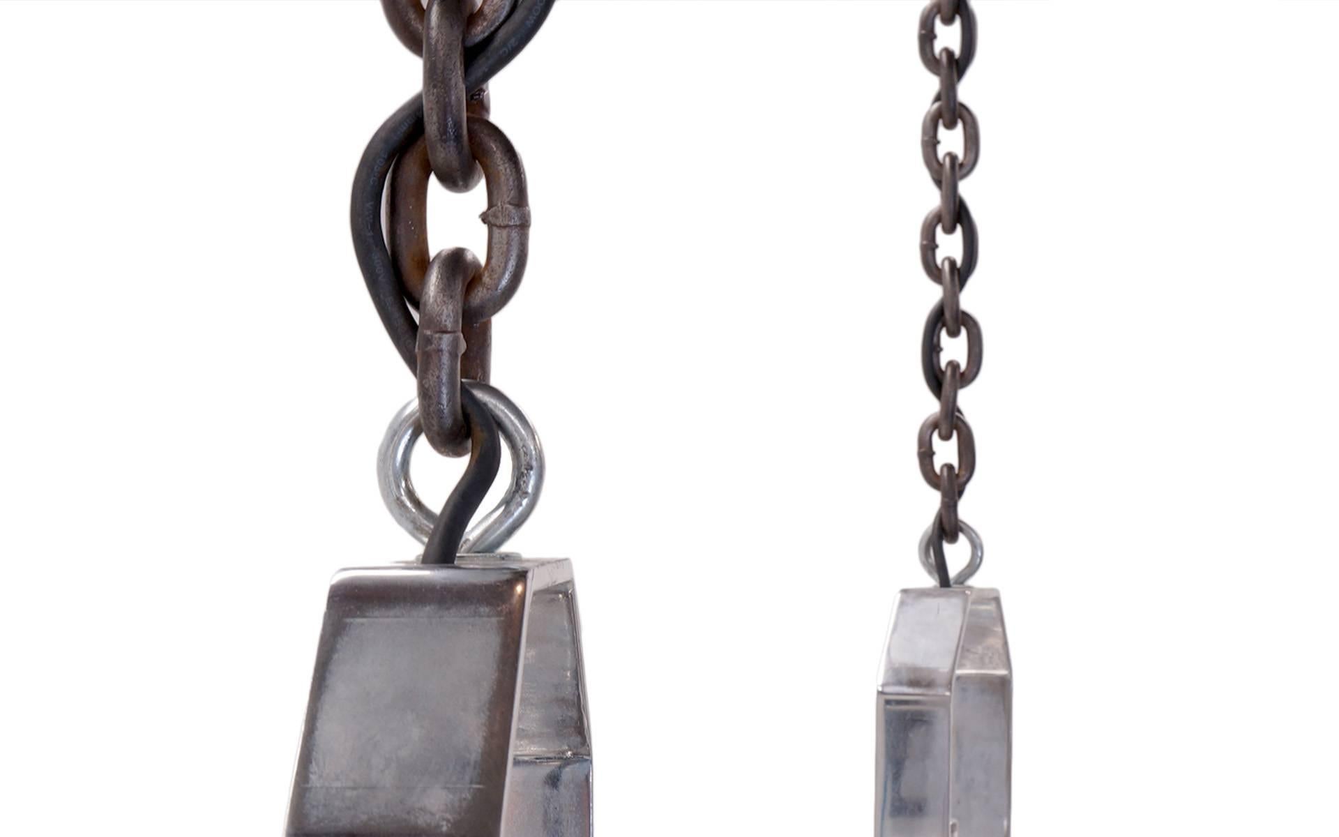 American Pair of Large Stainless Steel Marine Light Fixtures or Pendants