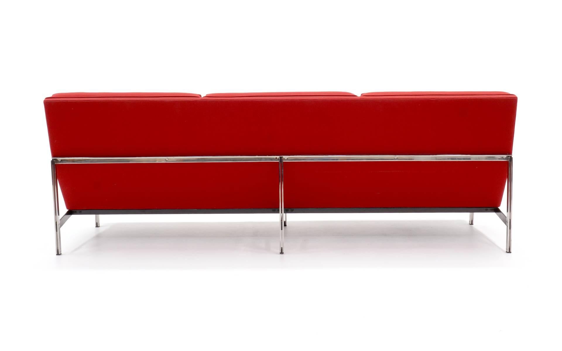 American Florence Knoll Parallel Bar Three-Seat Armless Sofa Red Wool Fabric