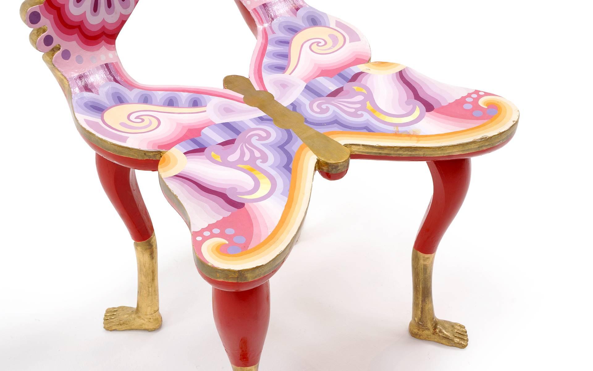 Hand-Painted Signed Pedro Friedeberg Butterfly Chair an Exceptional Example For Sale