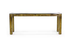 Mastercraft Etched Brass, Glass and Lacquered Wood Console Table