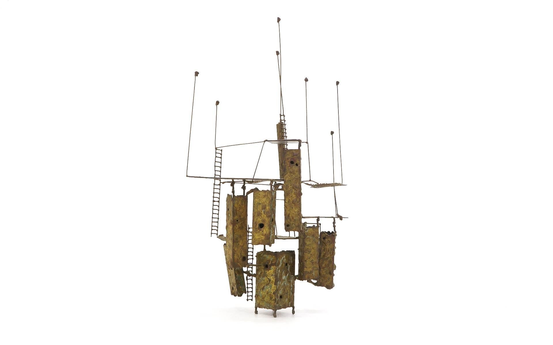Exceptional 1960s bronze and brass tabletop sculpture. Beautiful patina. In the style of Jere or Bertoia.