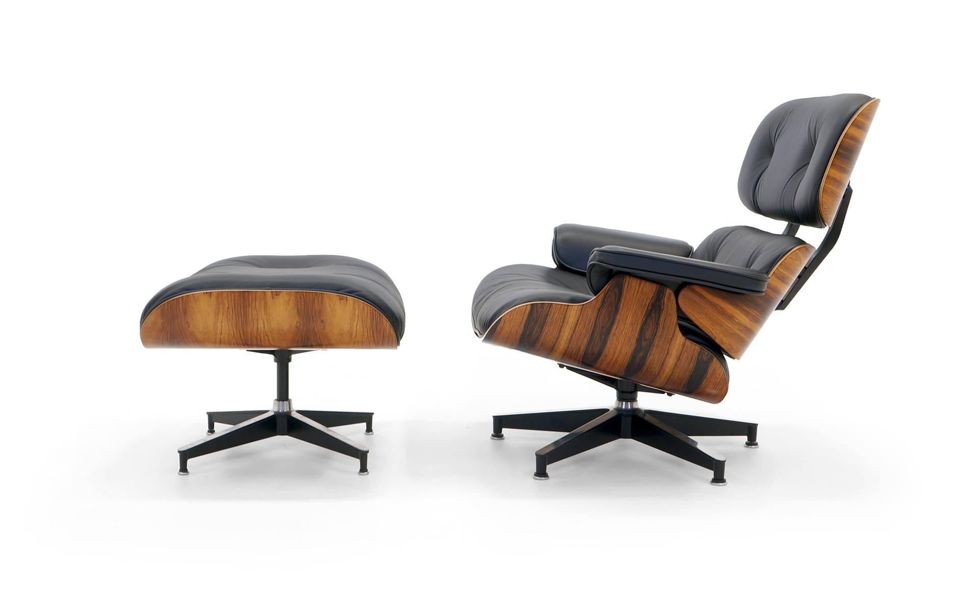 Mid-Century Modern Eames Lounge Chair and Ottoman, Amazing Brazilian Rosewood, Newer HM Cushions