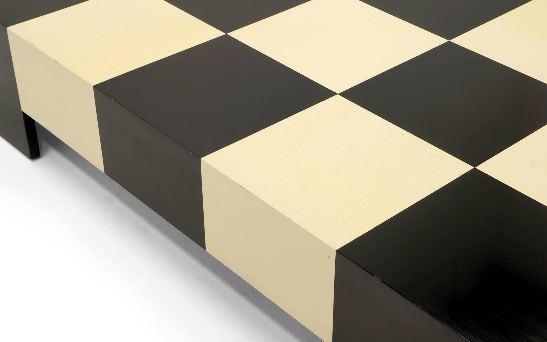 American Large Square Black and White Checkerboard Coffee Table by Milo Baughman