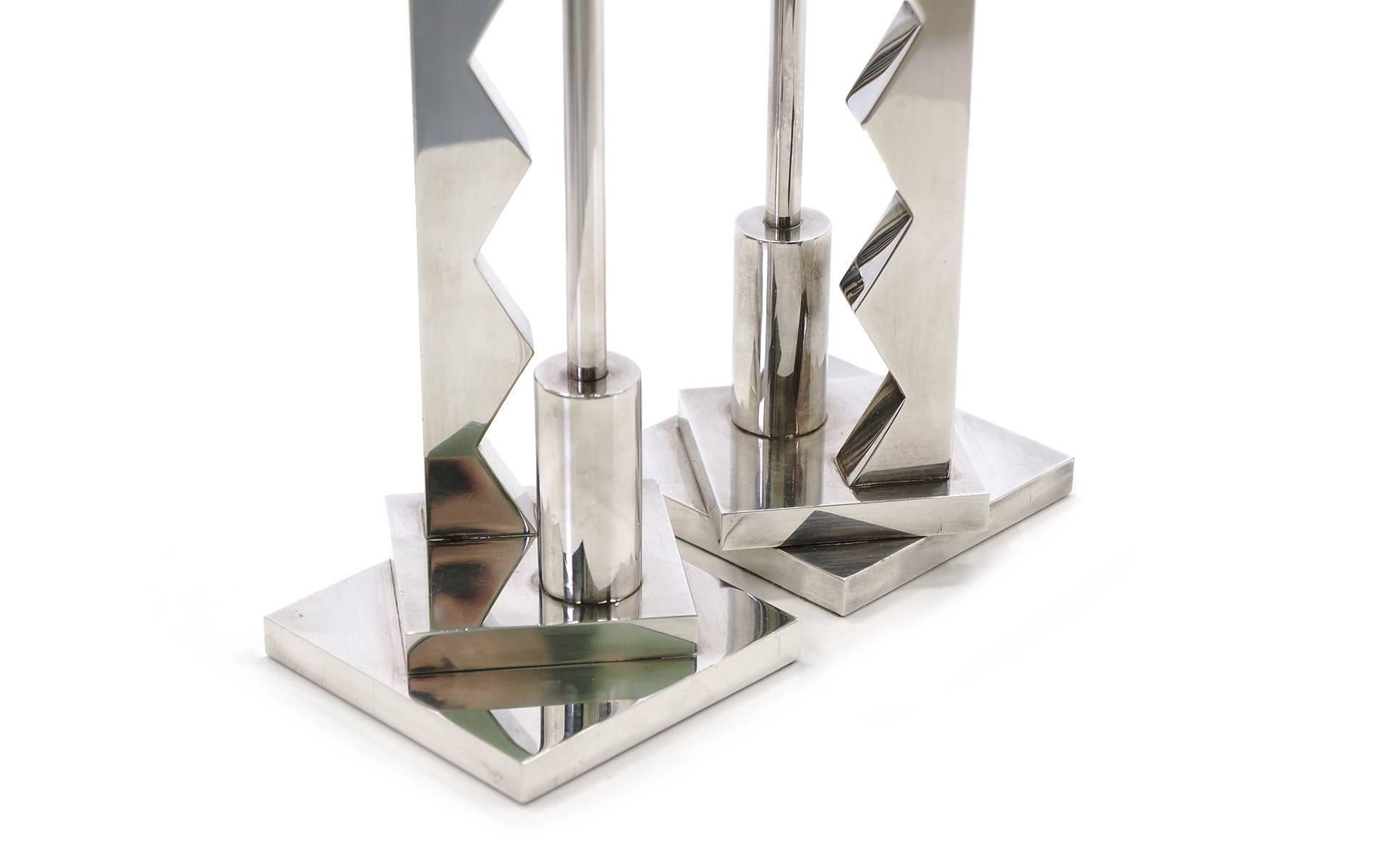 American Pair of Ettore Sottsass Silver Candlesticks for Swid Powell and Reed and Barton For Sale