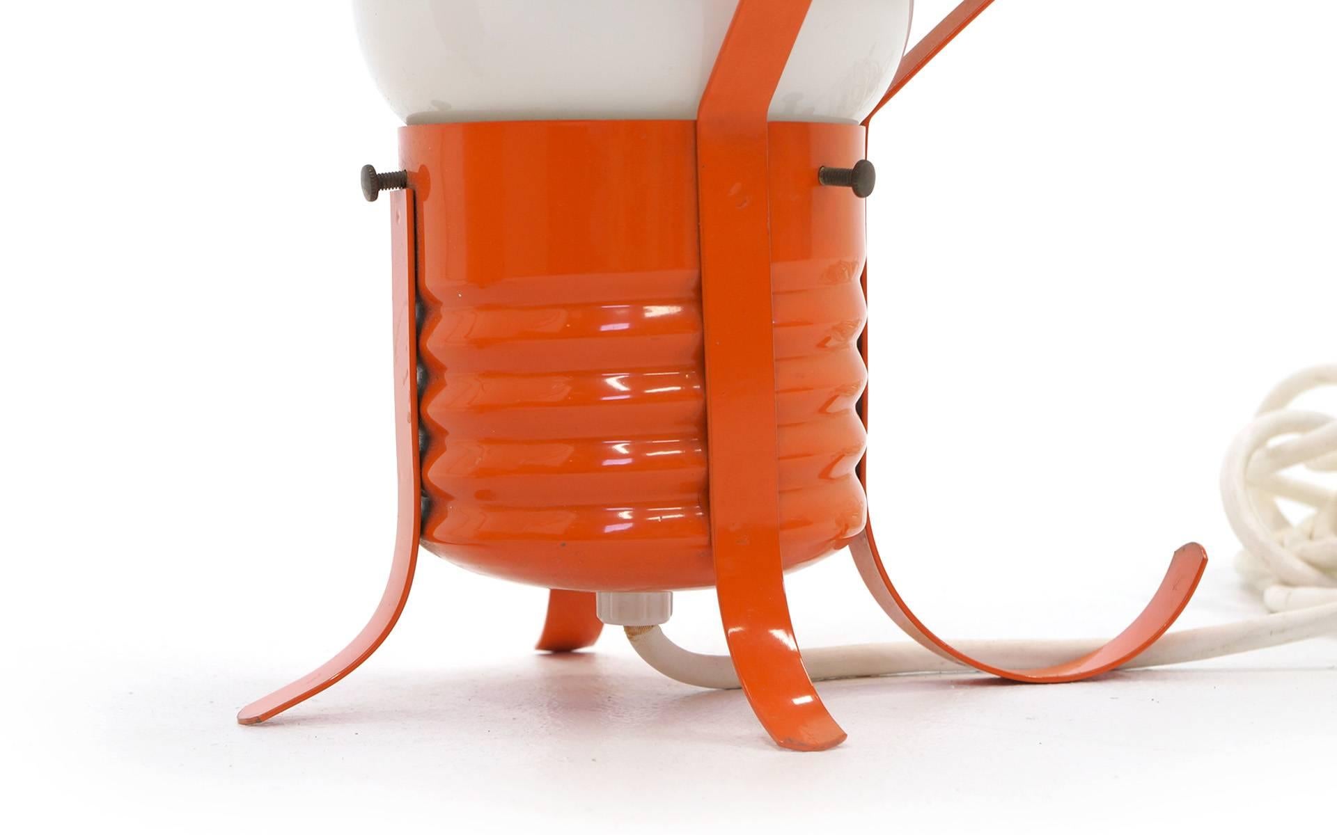 Pair of Oversized Pop Art Mod Light Bulb Table or Hanging Lamps, Orange Frames In Excellent Condition For Sale In Kansas City, MO