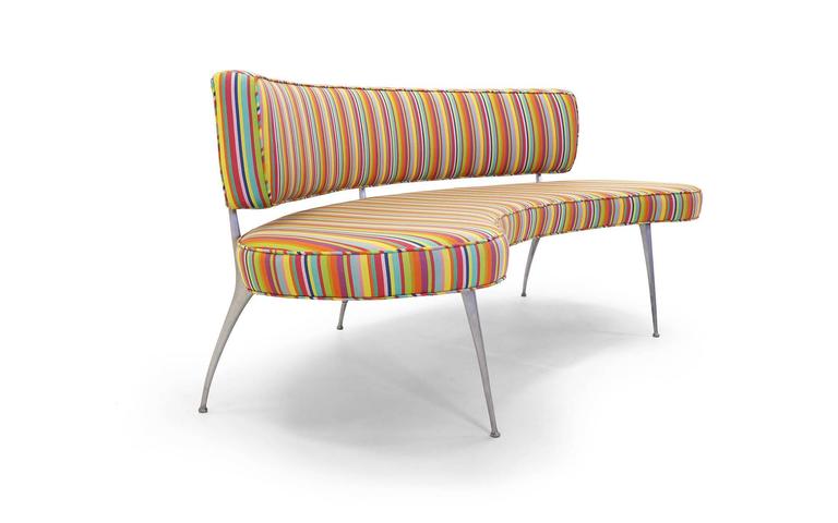 Custom Built Curved Sofa Bench With Impala Chair Legs Alexander Girard Fabric At 1stdibs