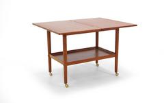 Grete Jalk Teak Serving Cart or Bar Trolley, Expandable Top
