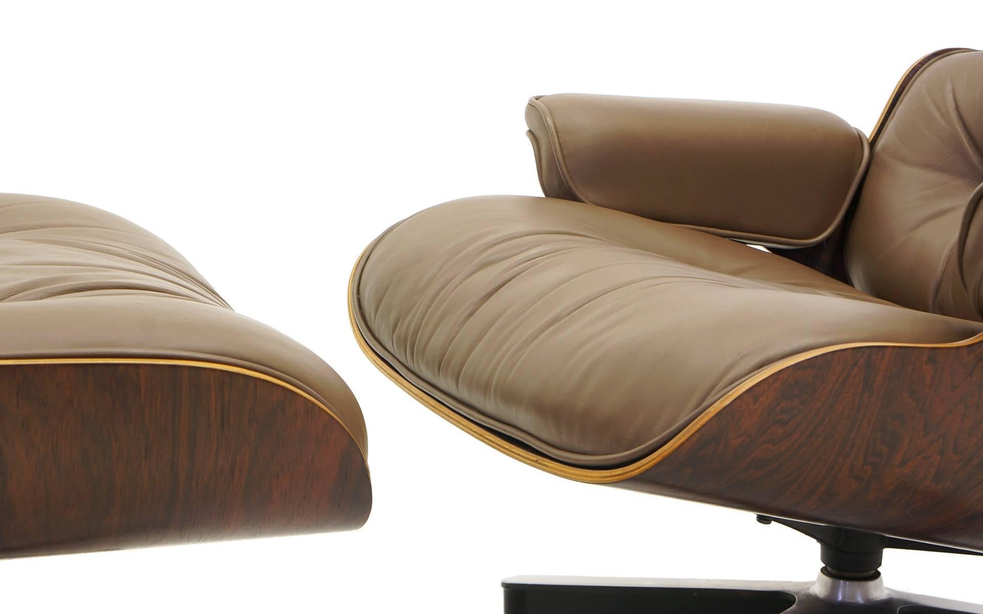 Aluminum Special order, original Khaki Leather & Rosewood Eames Lounge Chair & Ottoman