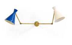 Pair of 1950s Italian Articulated Sconces, Brass and Enameled Aluminum