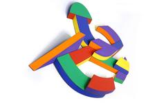 "Hub" by John Okulick, Large Three Dimensional Acrylic on Wood Wall Art