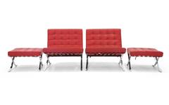 Pair of Red Leather Barcelona Chairs (Only). Ottomans are for sale separately.
