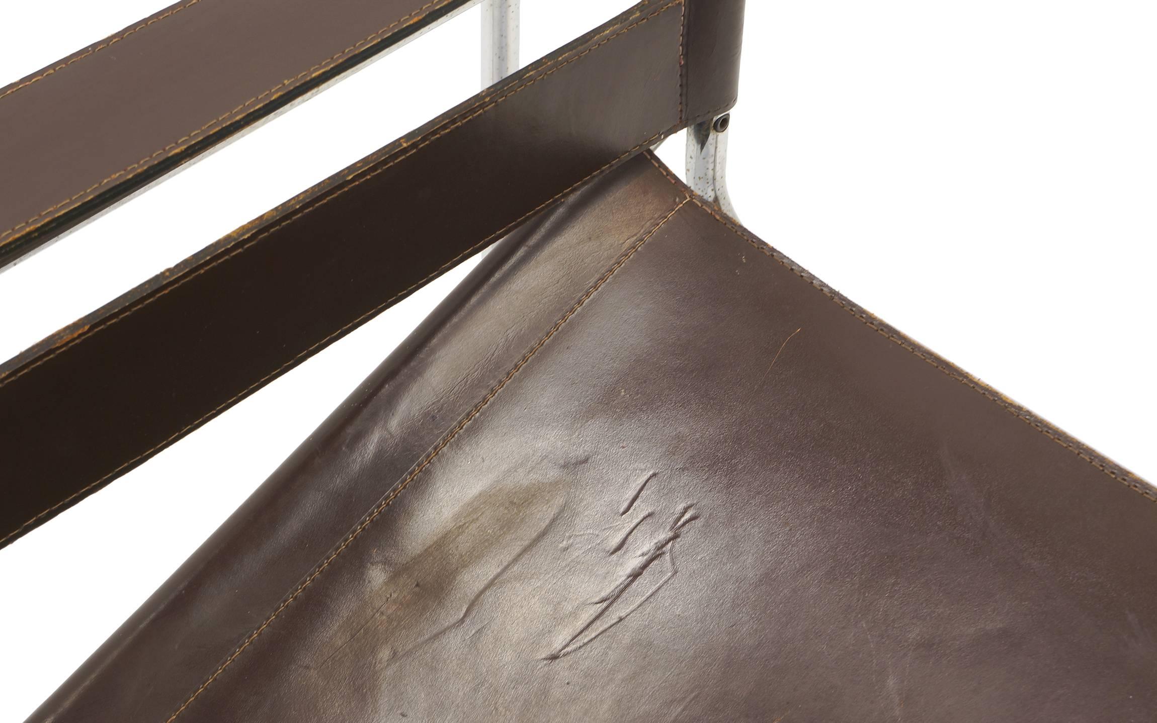 Mid-20th Century Early Original Knoll Gavina Wassily Chair by Marcel Breuer in Brown Leather
