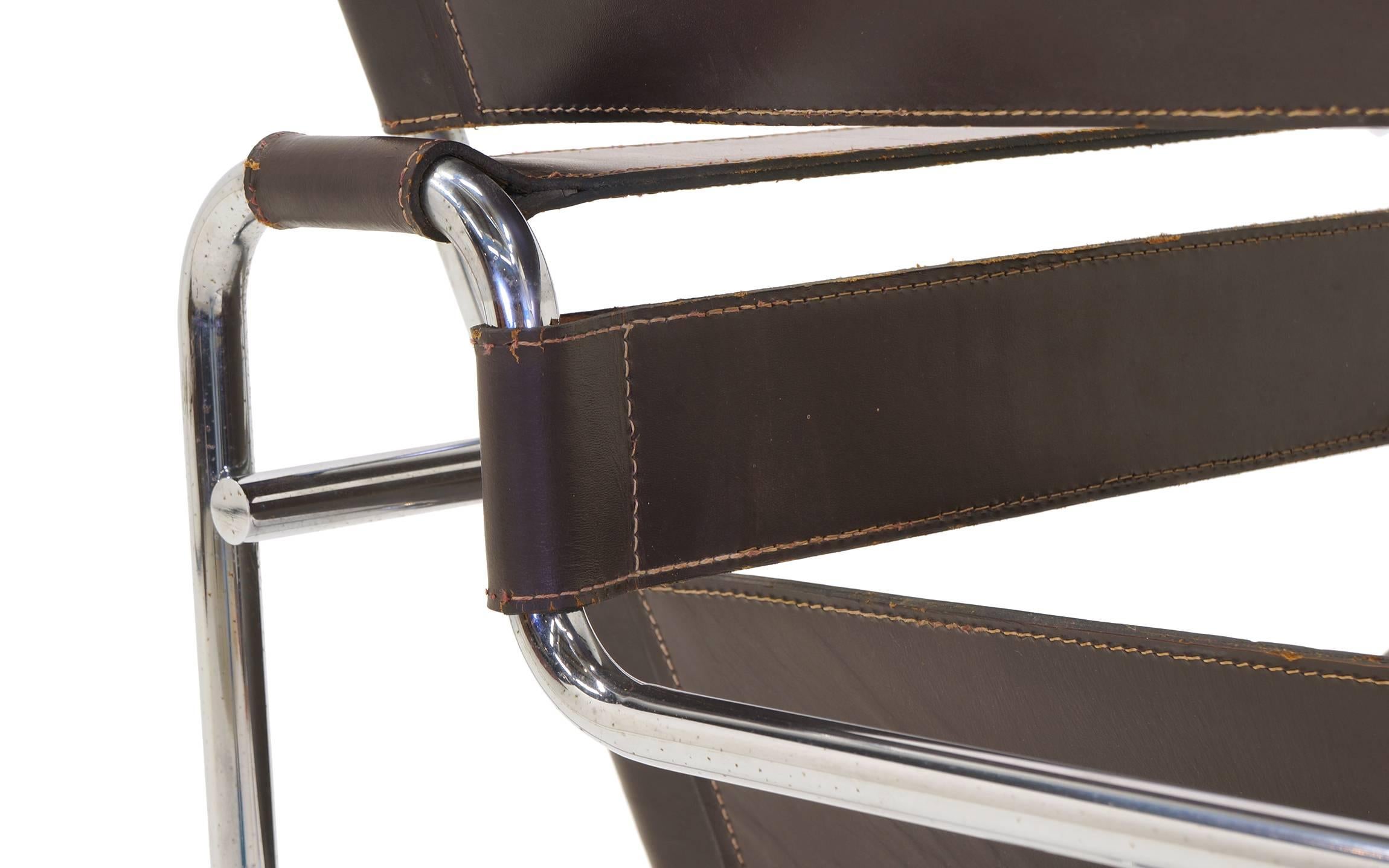 Early Original Knoll Gavina Wassily Chair by Marcel Breuer in Brown Leather In Good Condition In Kansas City, MO