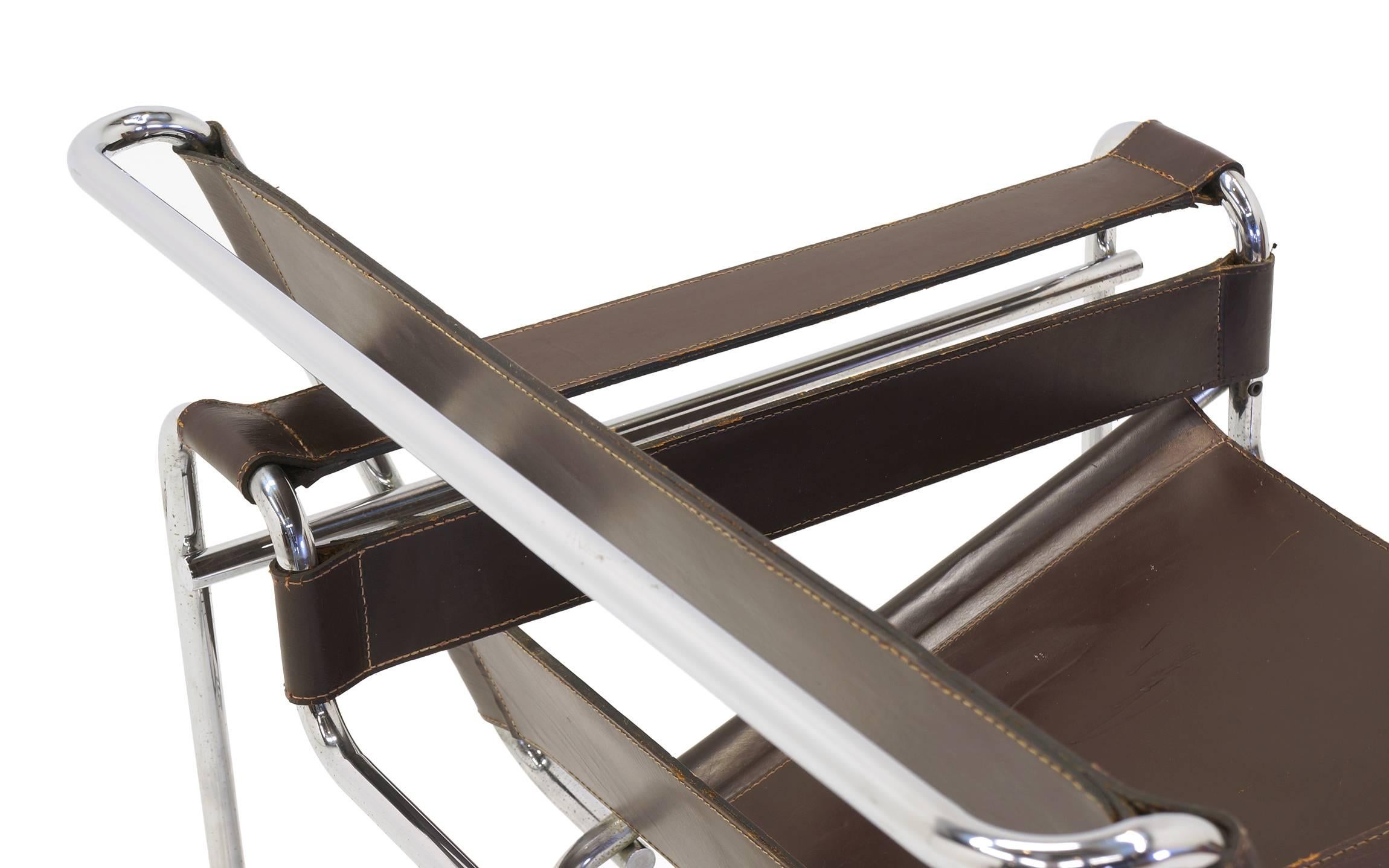 Mid-Century Modern Early Original Knoll Gavina Wassily Chair by Marcel Breuer in Brown Leather
