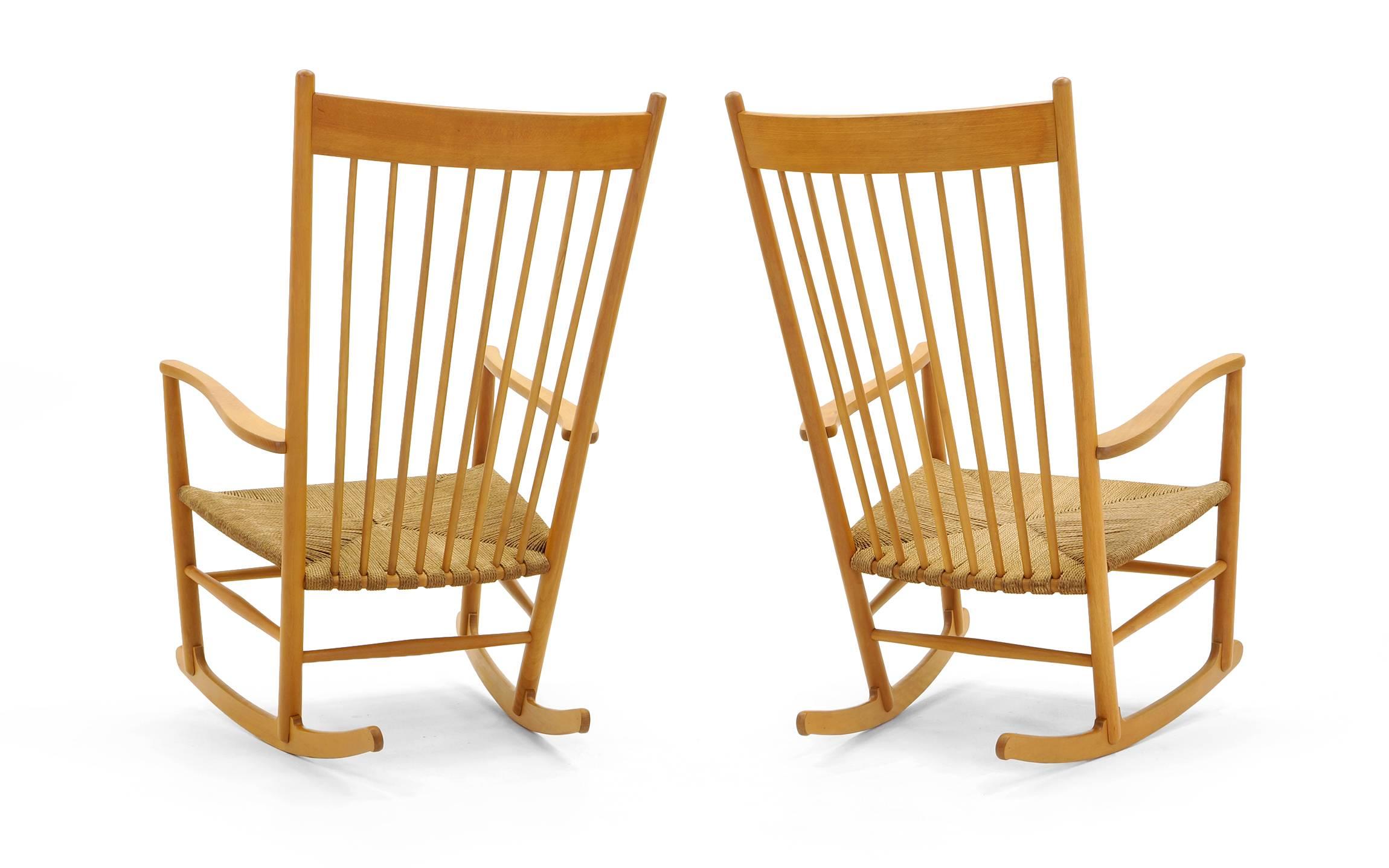 Mid-Century Modern Pair Hans Wegner J16 Rocking Chairs, Earlier Examples from the Original Owners