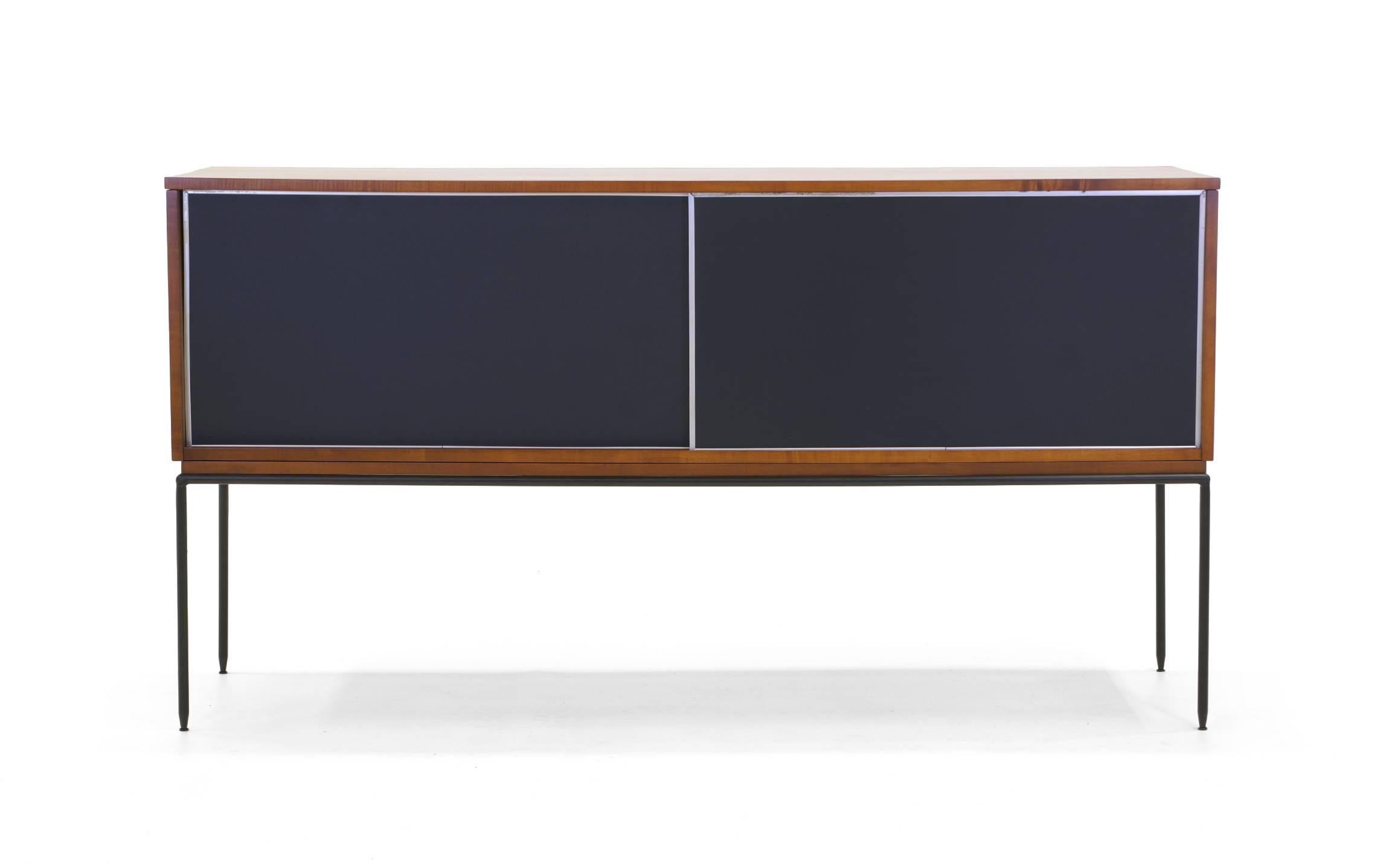 Mid-Century Modern Paul McCobb Planner Group Cabinet with Sliding Doors on Base with Iron Legs