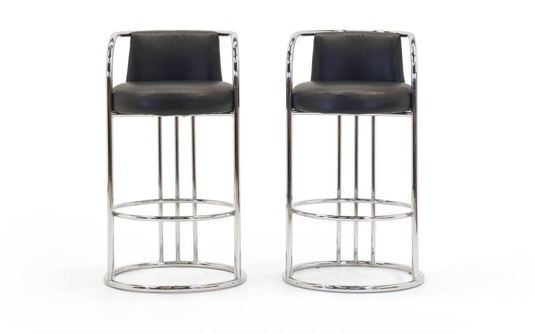 Milo Baughman For Thayer Coggin Chrome And Black Bar Stools Five Mid Century Modern Milo Baughman For Thayer Coggin Chrome And Black Bar Stools Five