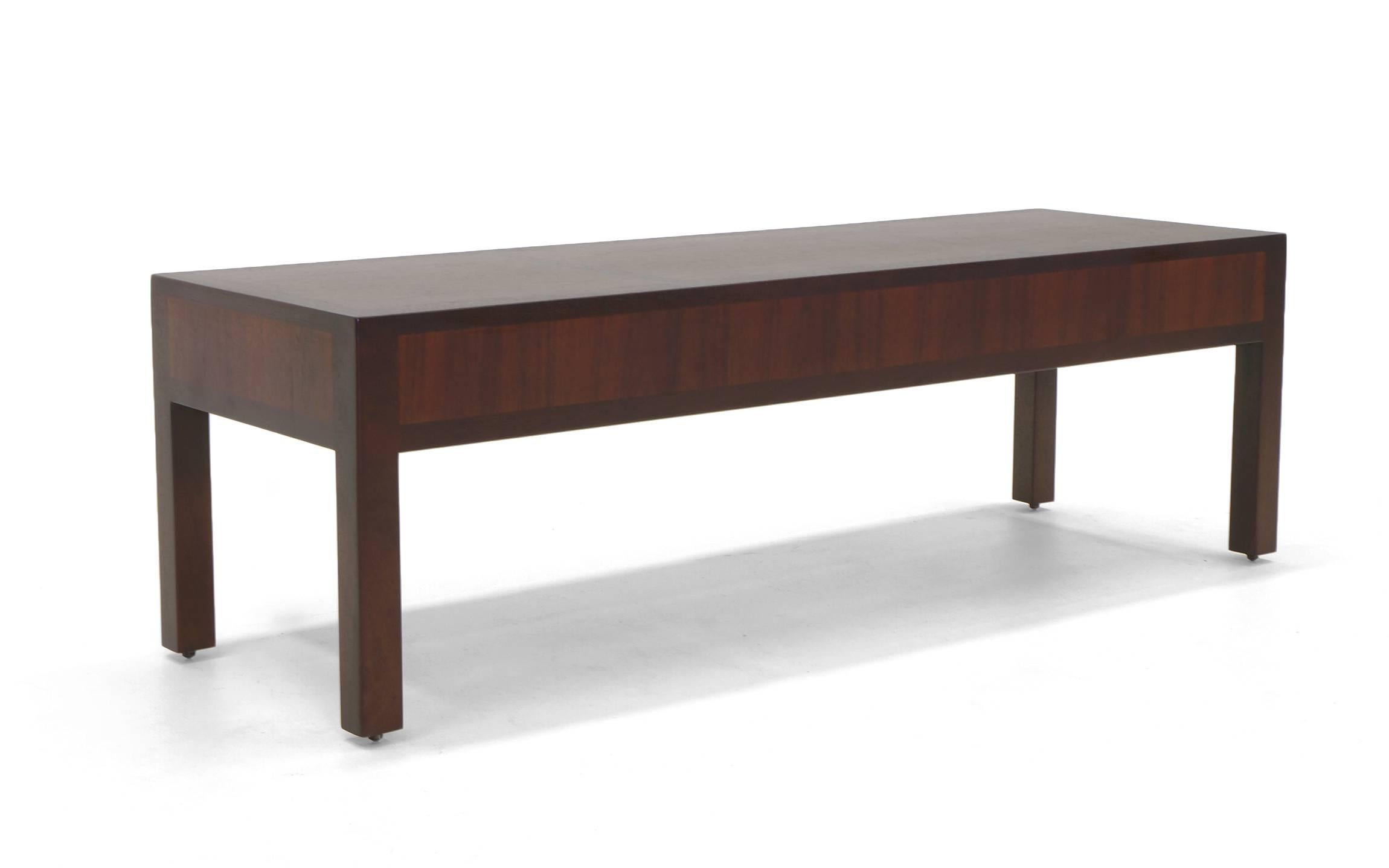 Edward Wormley for Dunbar Two Tone Mahogany and Brass Coffee Table with Drawers 1