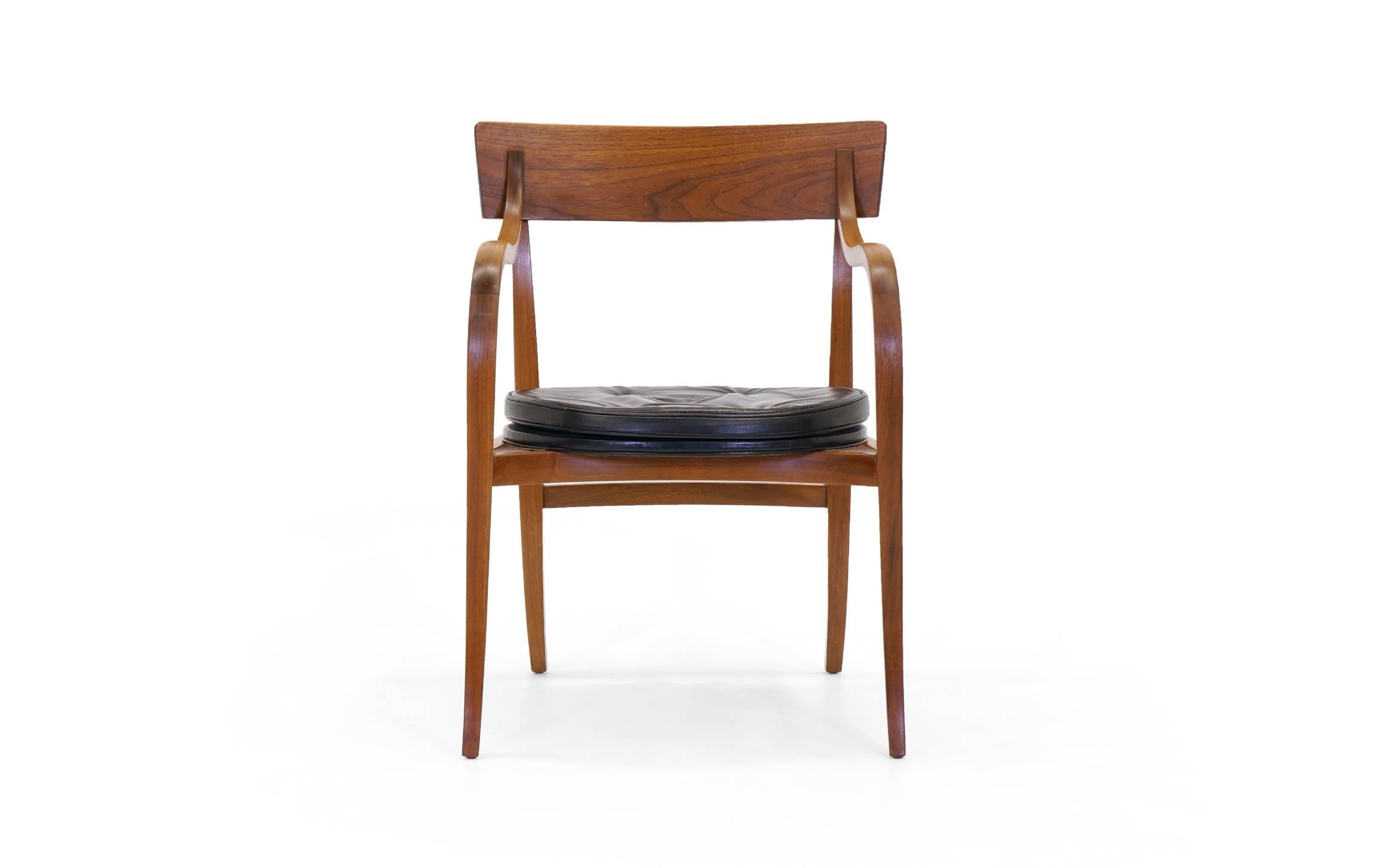 Rare opportunity. All original example of the Alexandria Chair designed by Edward Wormley for Dunbar. Retains the original, high quality black leather seat with attractive wear. This elegant, sculptural chair is highly desirable and this is the best