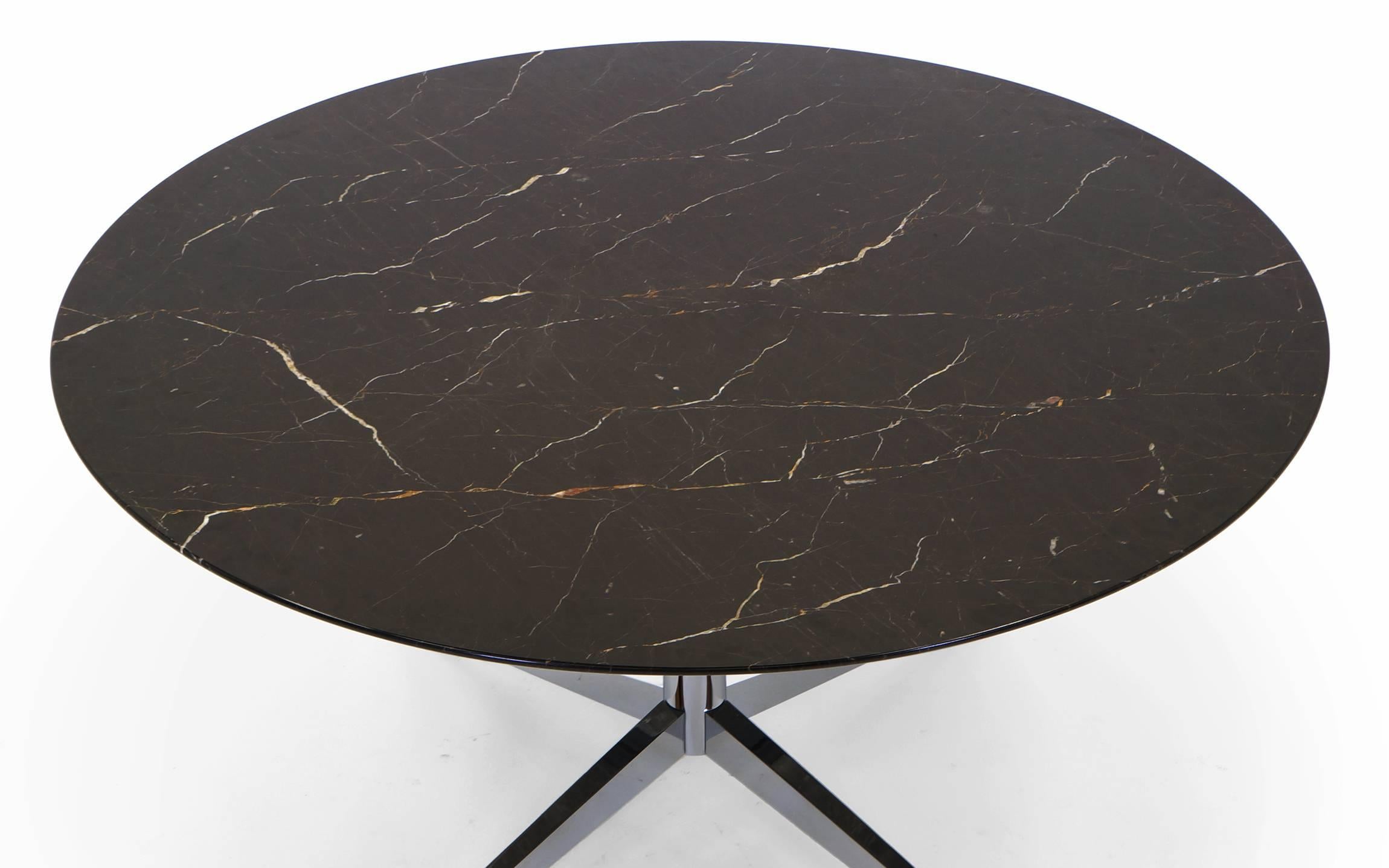 American Florence Knoll Black with White Veining Marble Top Dining Table