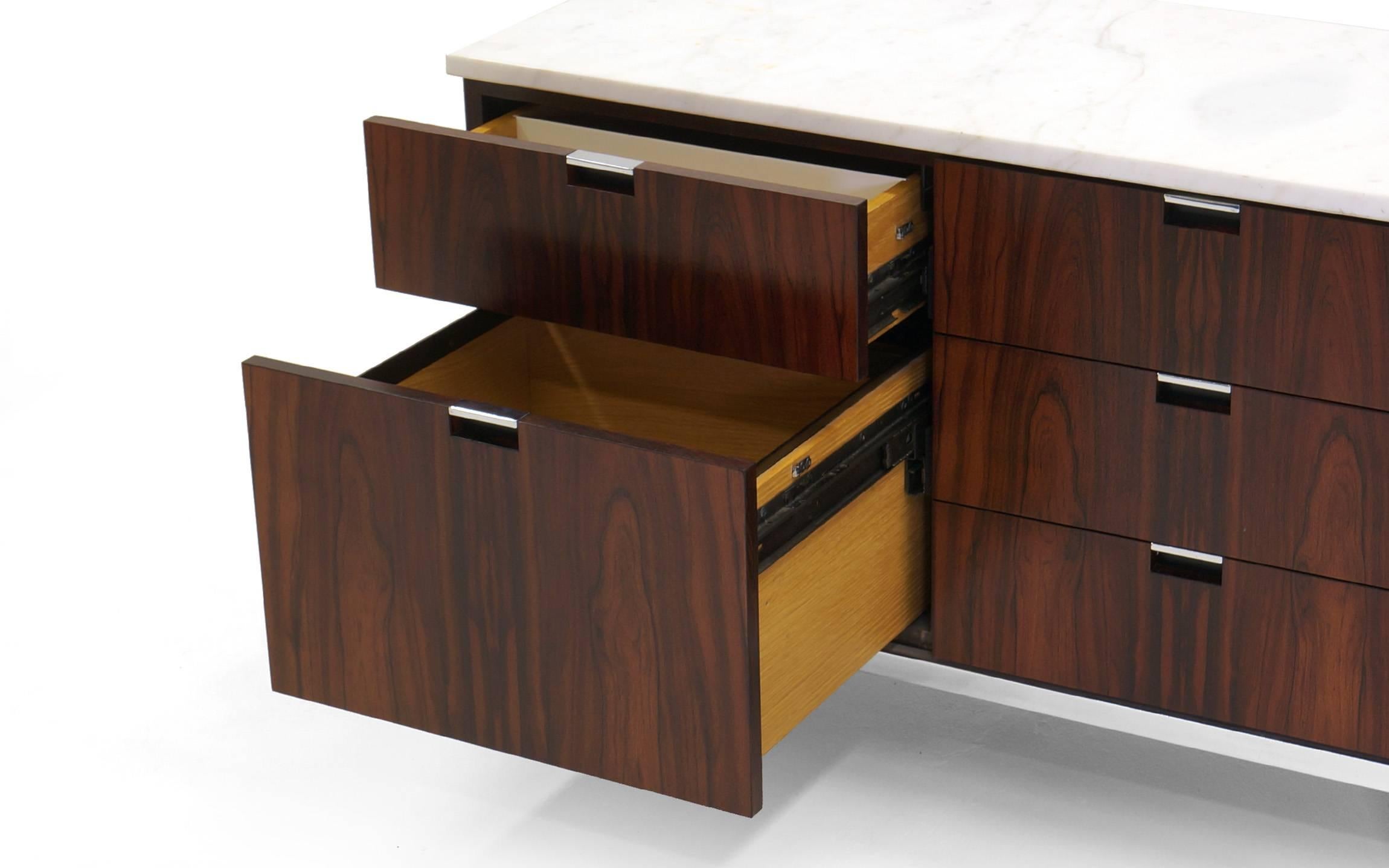 Mid-Century Modern Exceptional Florence Knoll Marble-Top Rosewood Credenza