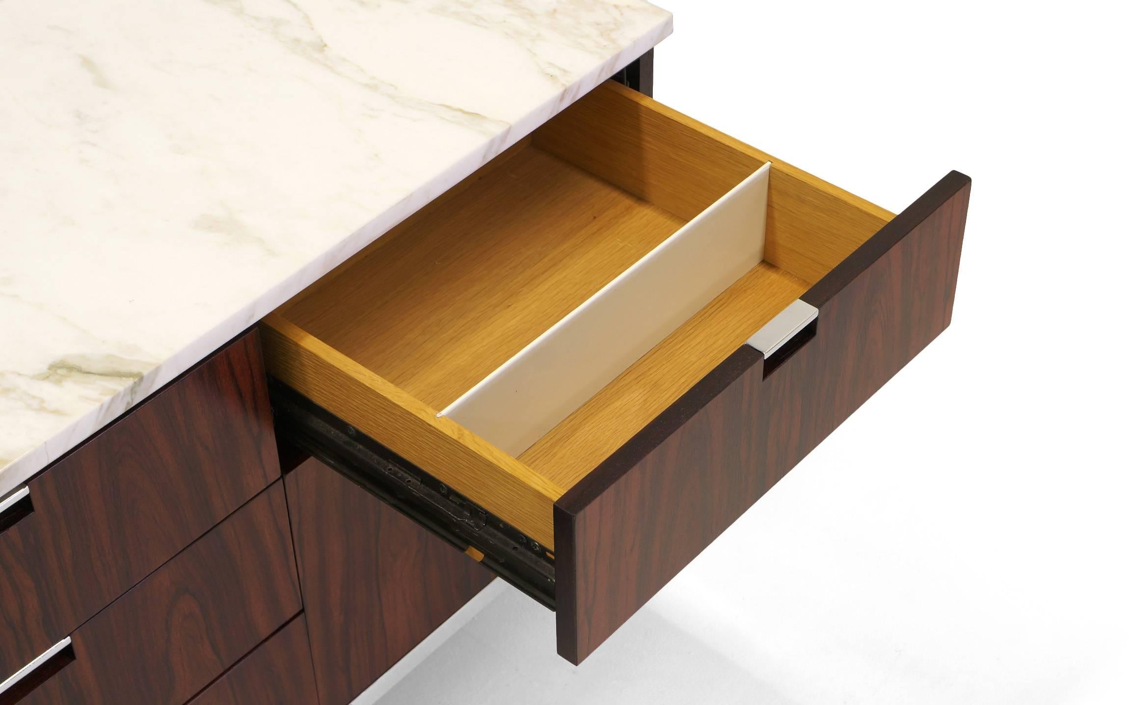 Chrome Exceptional Florence Knoll Marble-Top Rosewood Credenza
