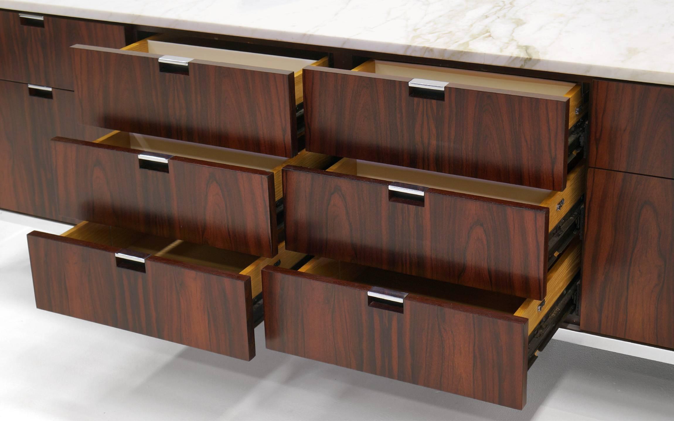 Mid-20th Century Exceptional Florence Knoll Marble-Top Rosewood Credenza