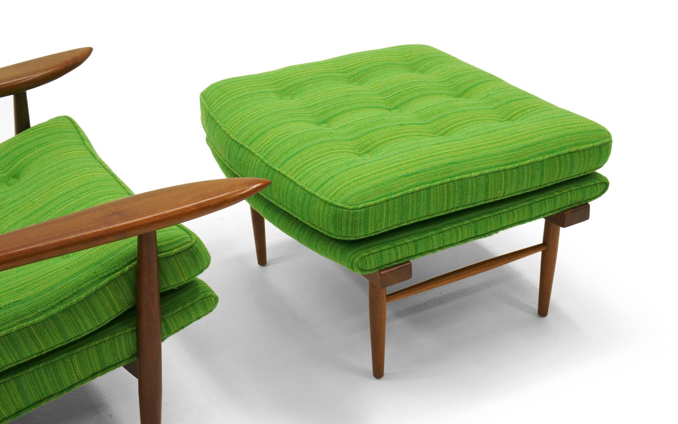 Upholstery Rare George Nakashima for Widdicomb High Back Lounge Chair and Ottoman