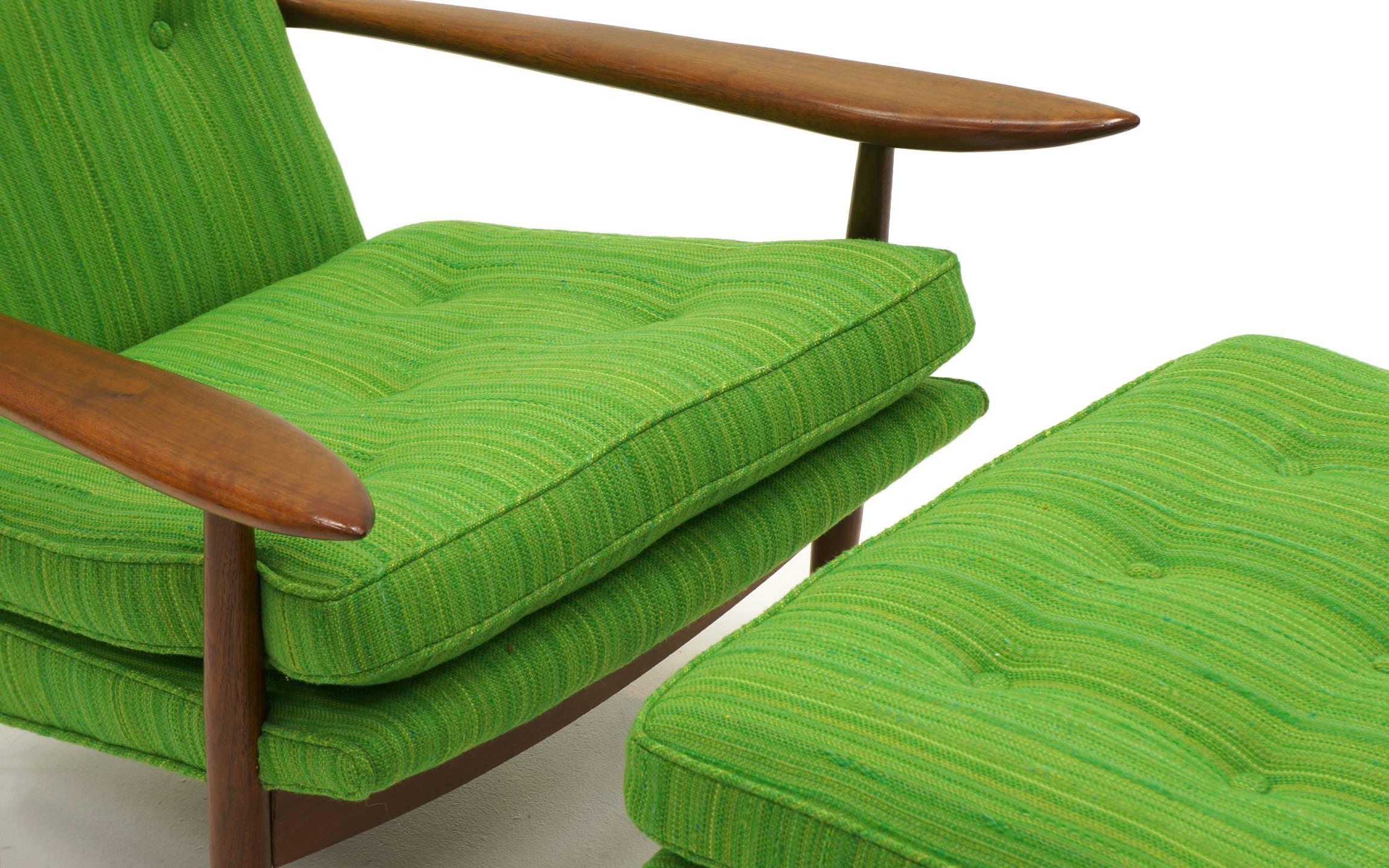 Rare George Nakashima for Widdicomb High Back Lounge Chair and Ottoman In Excellent Condition In Kansas City, MO