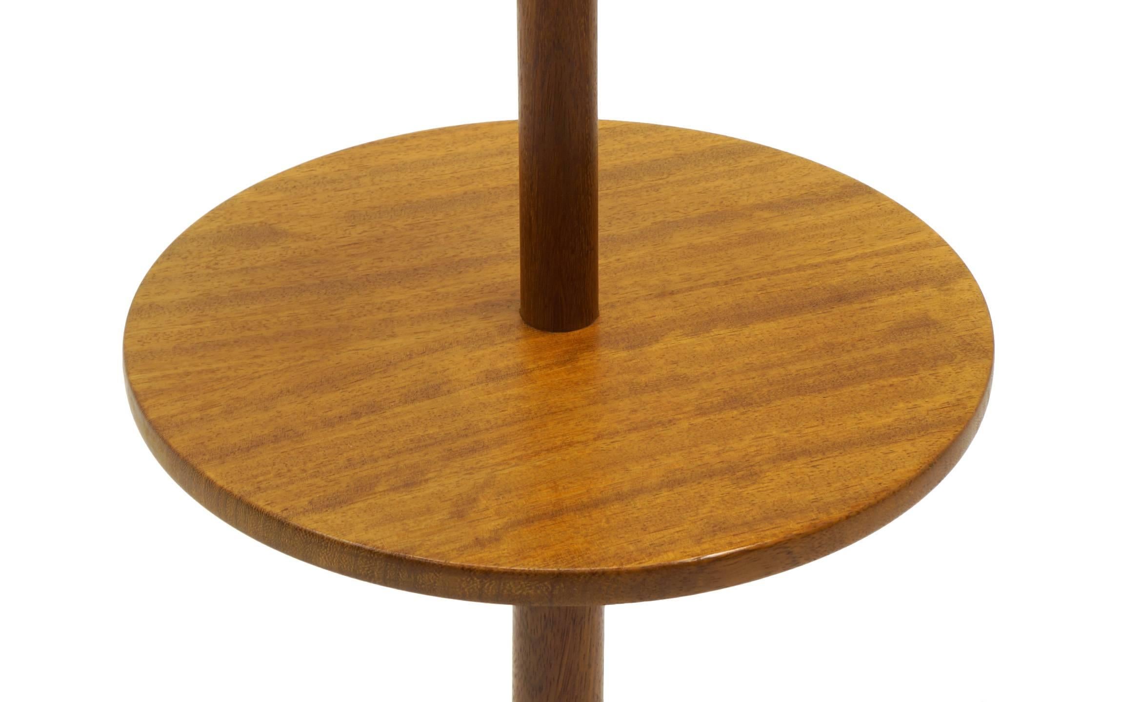 Danish Modern Solid Teak Floor Lamp with Attached End Table and
