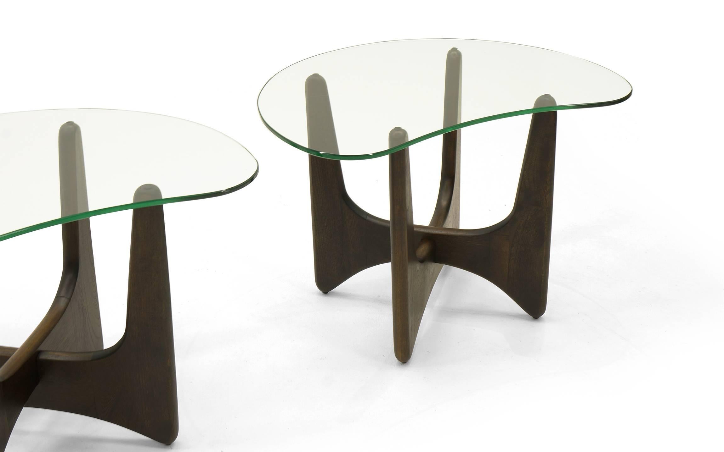 American Pair of Adrian Pearsall Style Sculptural End Side Tables Walnut with Glass Tops