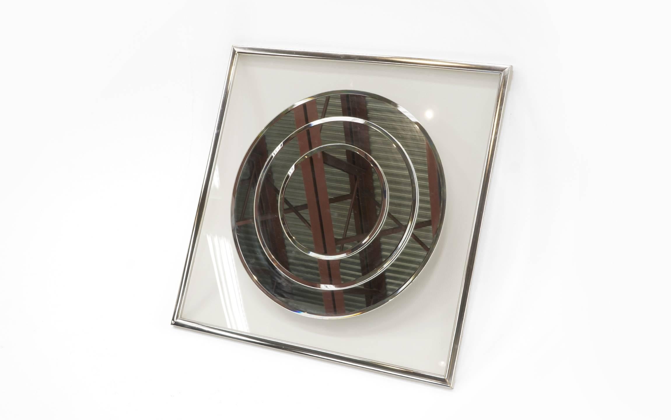 American Wall Mirror of Concentric Circles with Chrome Frame by the Mitre Shop, 1975