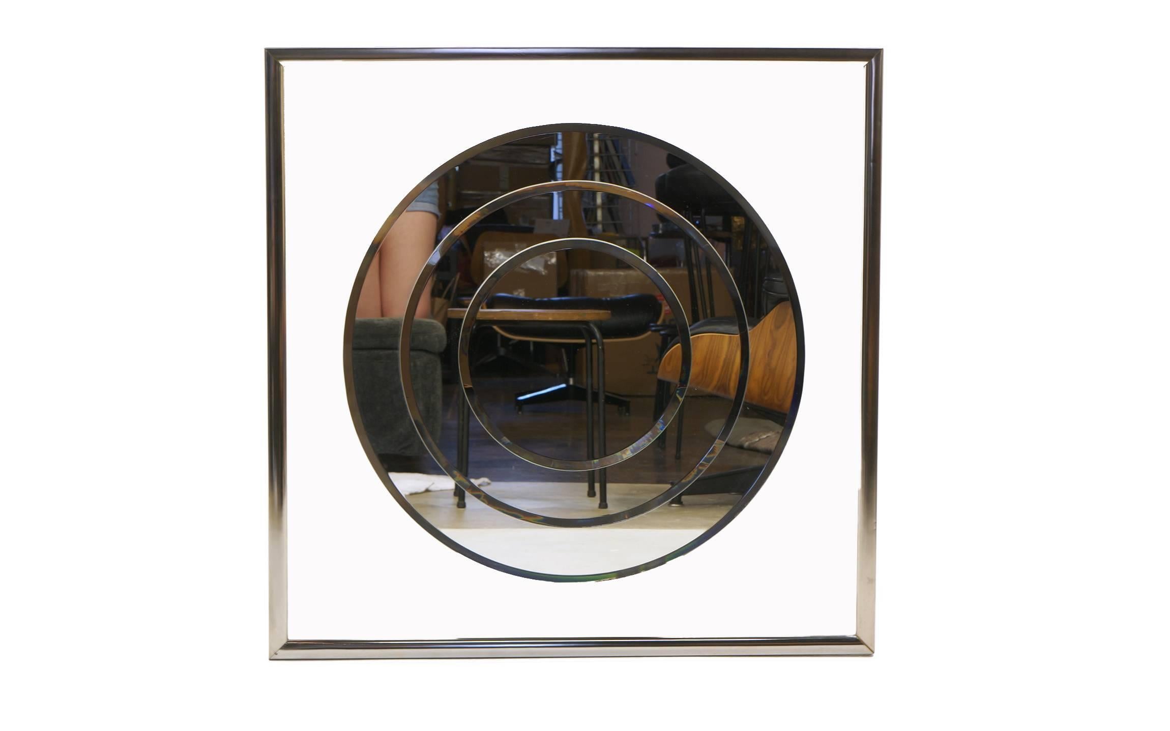 Mid-Century Modern Wall Mirror of Concentric Circles with Chrome Frame by the Mitre Shop, 1975
