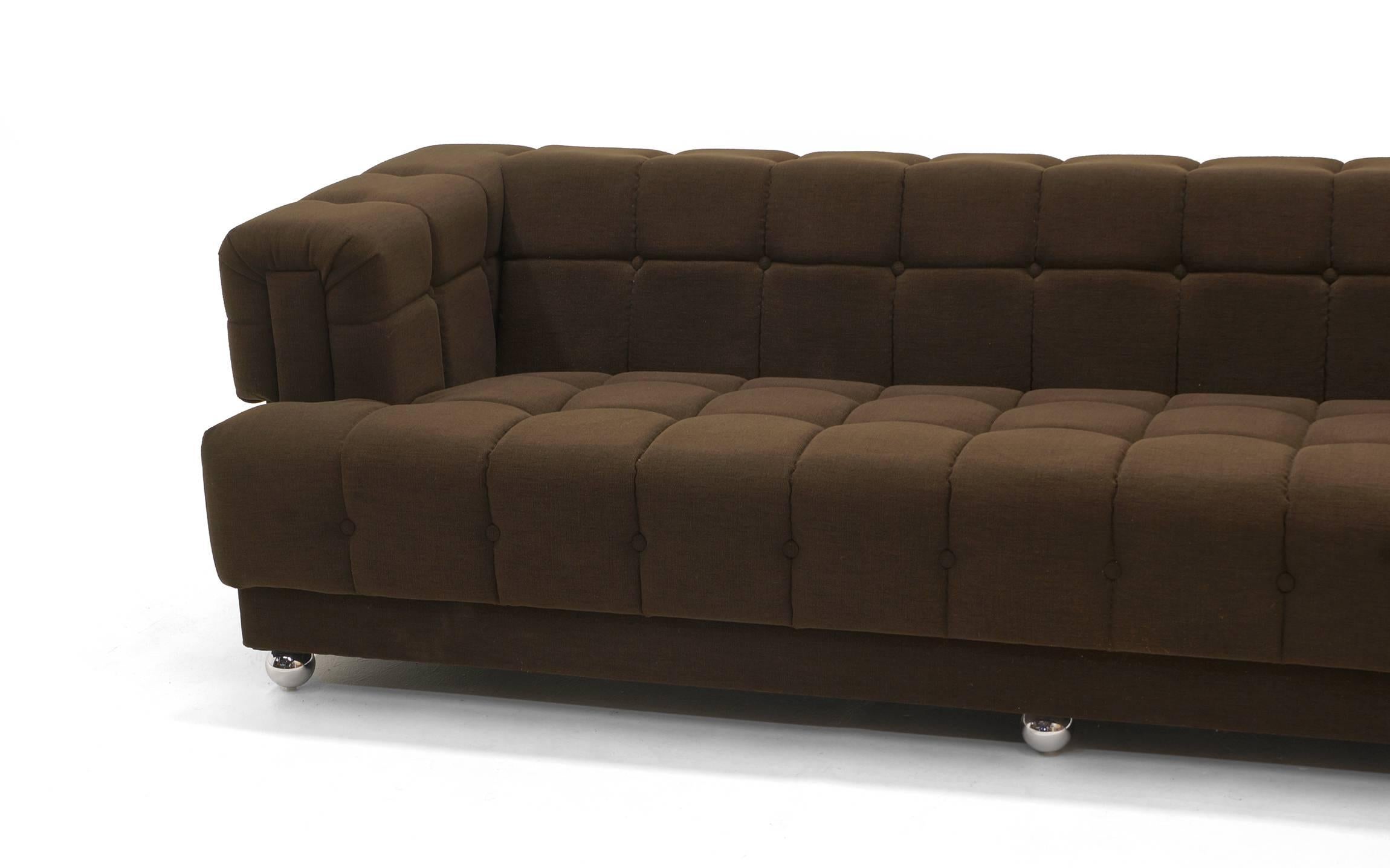 Mid-Century Modern Even Arm Tufted Chesterfield Sofa, 1970s, New Upholstery, Very Comfortable