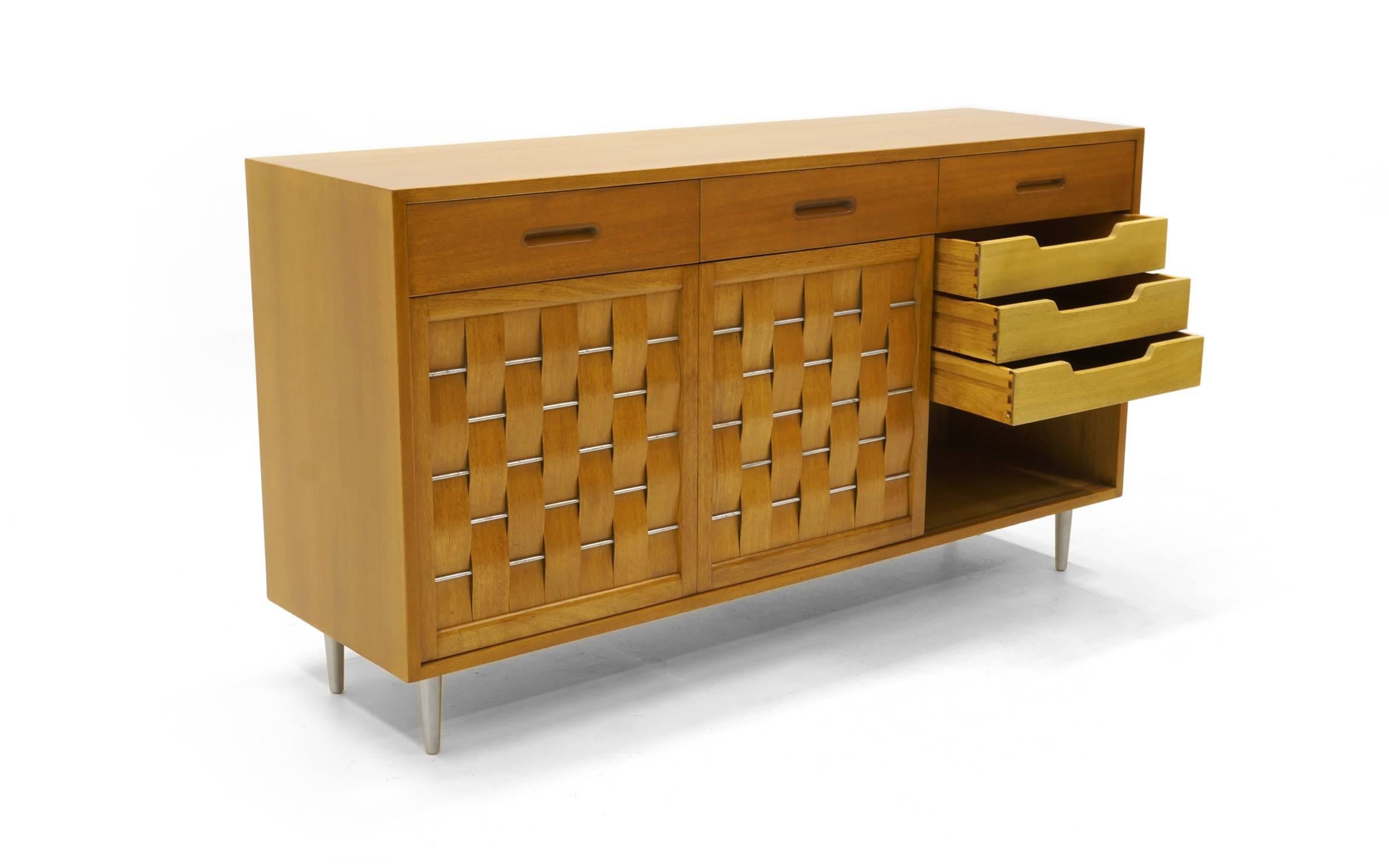 Mid-Century Modern Edward Wormley for Dunbar Woven Front Storage Cabinet/Sideboard, Excellent