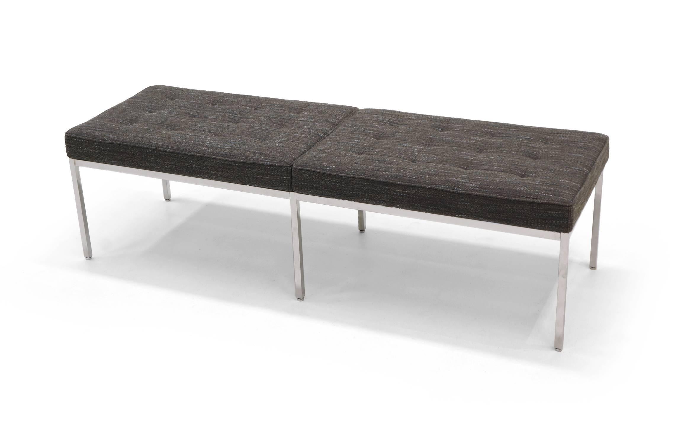 Mid-Century Modern Florence Knoll Chrome and Fabric Bench. ONE AVAILABLE